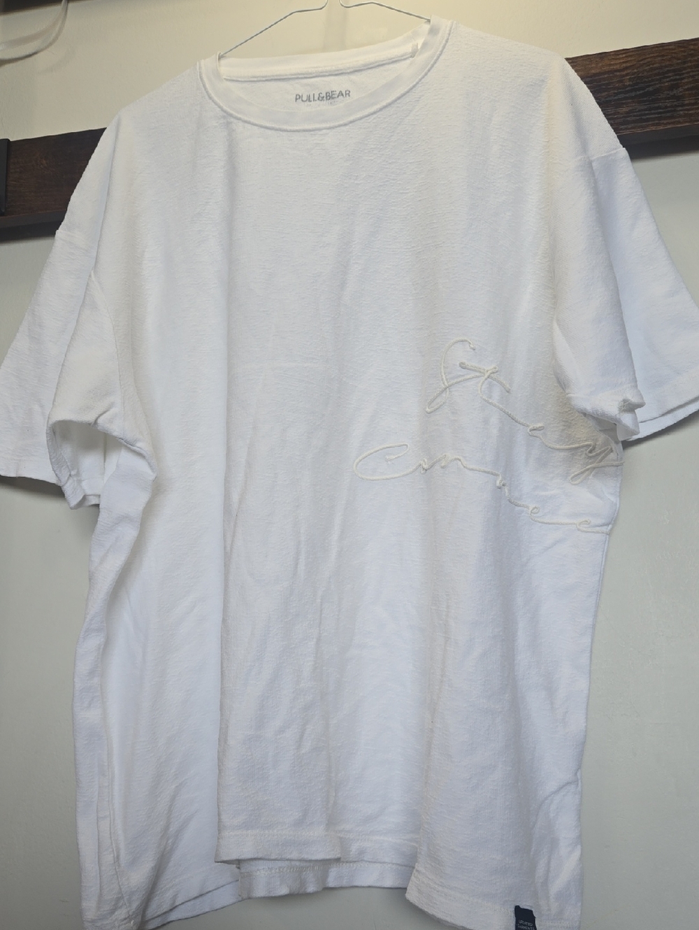Pull&Bear White Short Sleeve Crew Neck T-Shirt Stitch Script Stay Connected